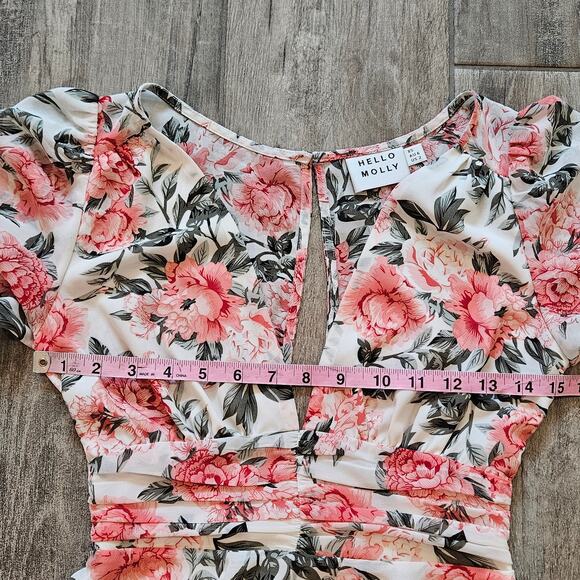 HELLO MOLLY Miami Love Dress Womens Size XS US 2 White Floral Flowy Tiered Mini - Picture 6 of 16